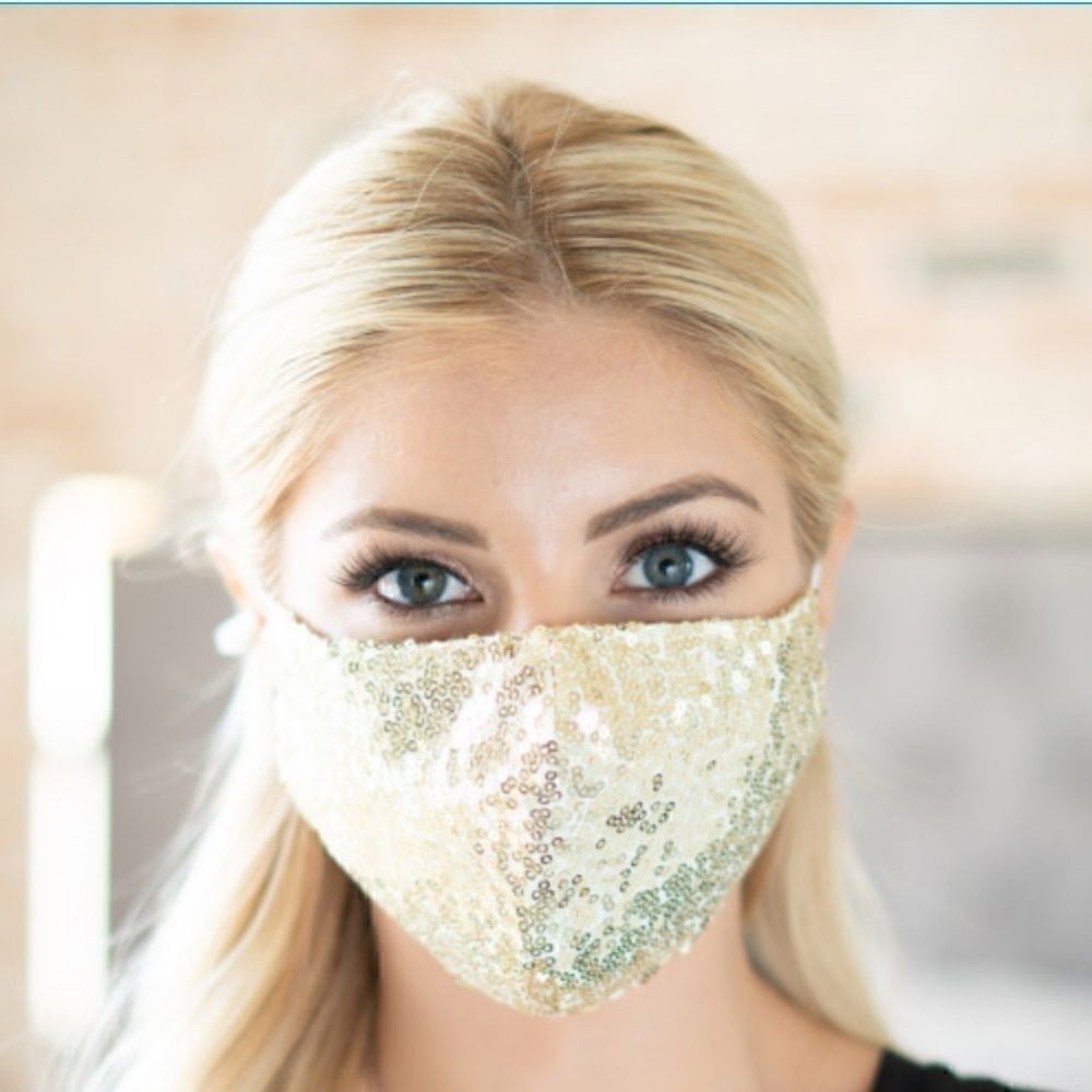 Gold Glittering  Sequin Adjustable Face Mask